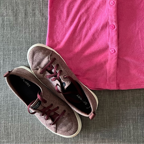 Sperry Crest Red Maroon Burgundy Sparkle Vibe Sneaker Womens 12 Y2K RARE Unisex - Picture 3 of 11